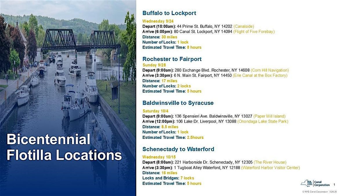 NYS Canals Bicentennial Flotilla - Multiple Dates\/Locations Available