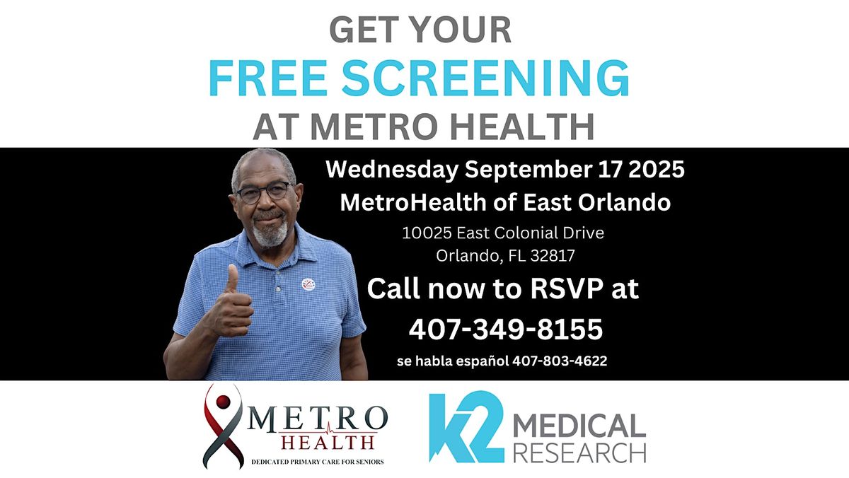 Free Medical Screenings for Seniors at Metro Health of East Orlando