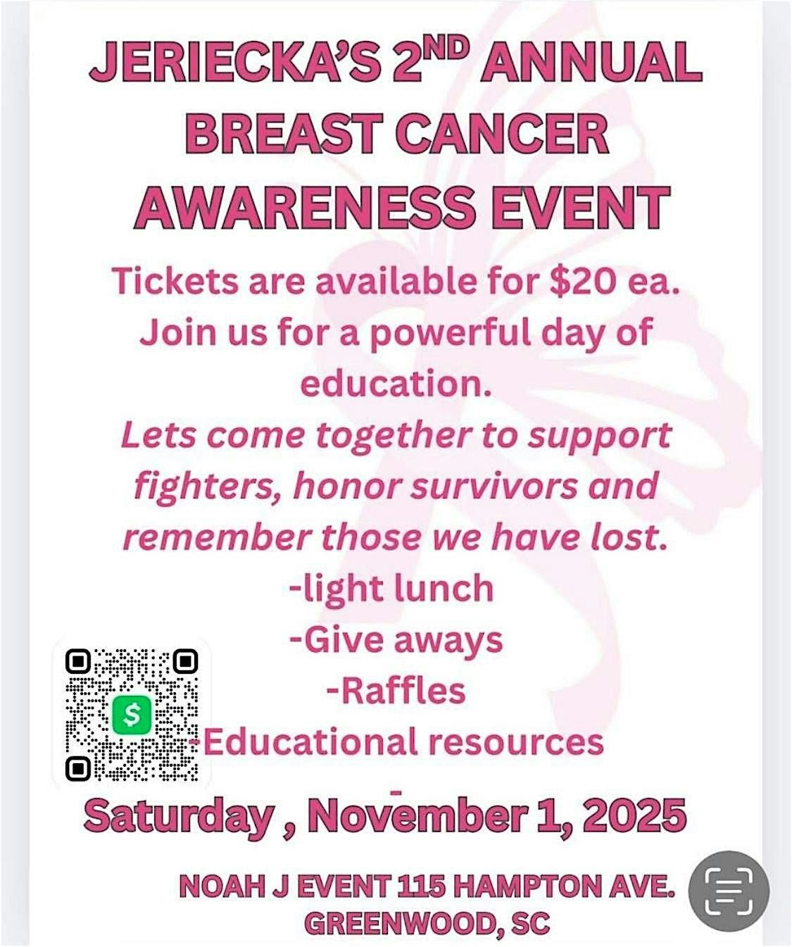 Jeriecka\u2019s 2nd Annual Breast Cancer Awareness Event