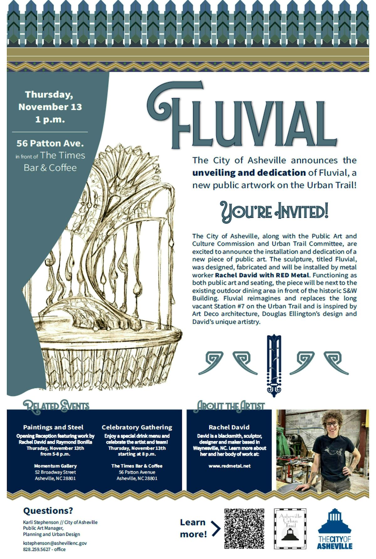 Ribbon Cutting and Unveiling of Fluvial bench at S+W Building