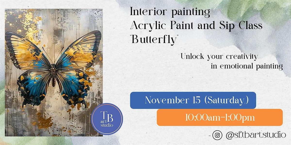 Interior painting Acrylic+texture+gold leaf \u201cButterfly\u201d