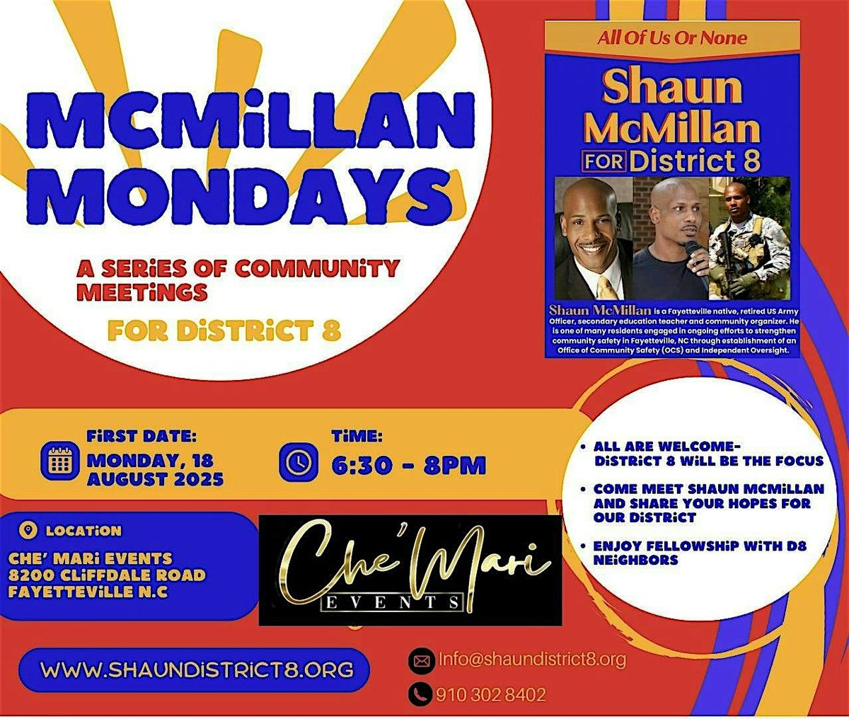 RSVP - McMillan Mondays for District 8 - August 18th, 6:30pm