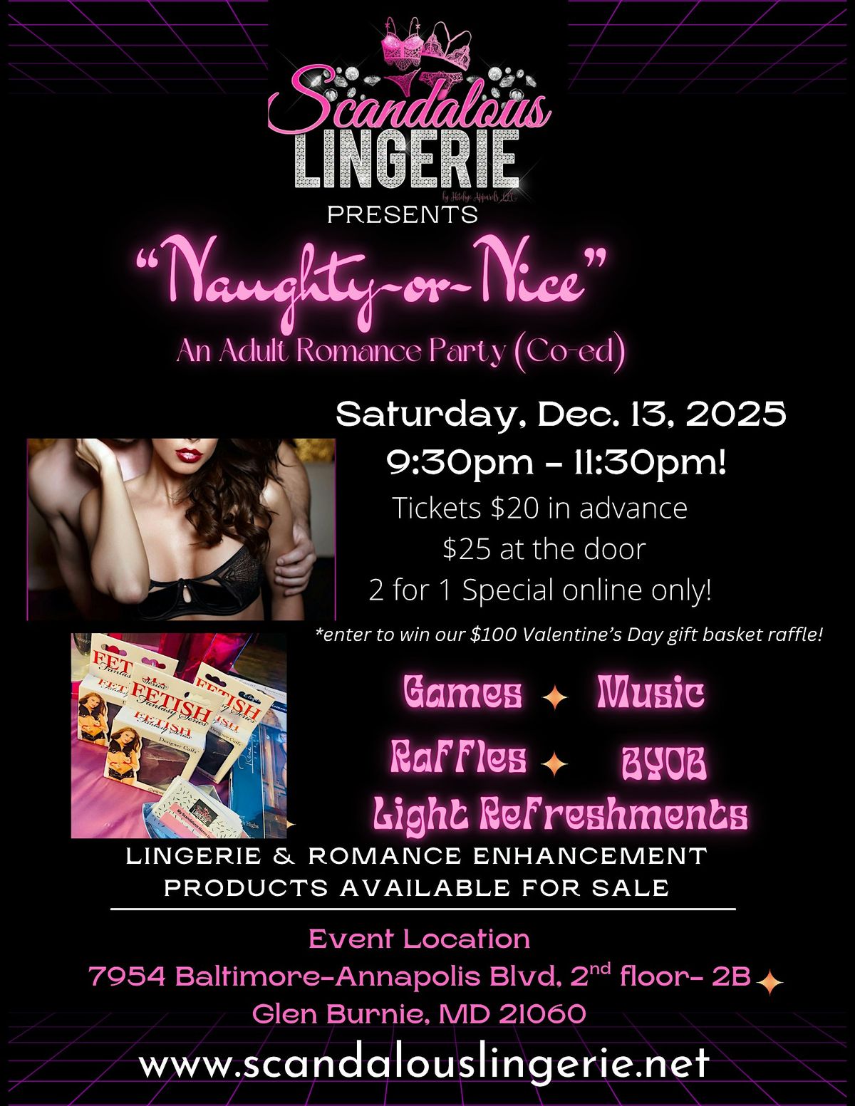 \u201cNaughty or Nice\u201d  Adult Lingerie & Romance Party! Singles\/Couples Welcome!
