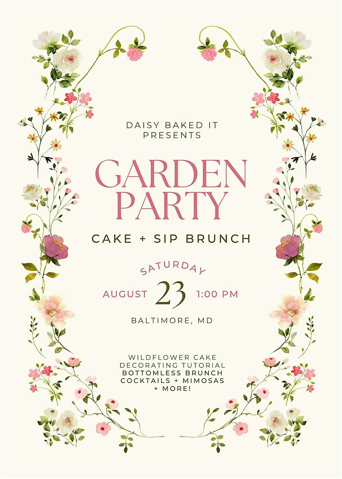 Garden Party Cake + Sip Brunch: A Cake Decorating Experience