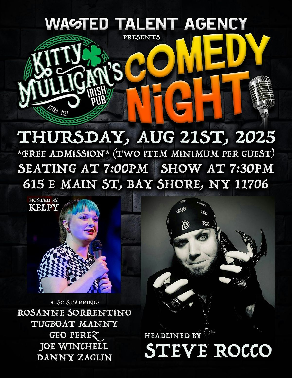 FREE COMEDY SHOW at KITTY MULLIGAN'S IRISH PUB in BAY SHORE, NY