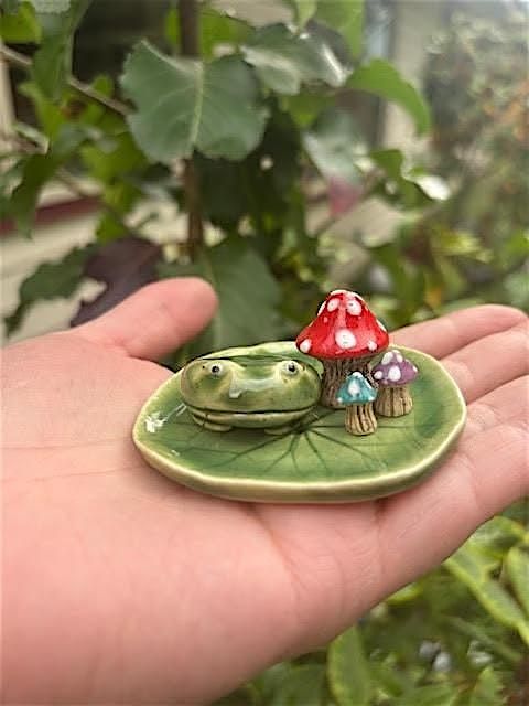 At Play with Clay- Mini Mushrooms & Frog on a Leaf