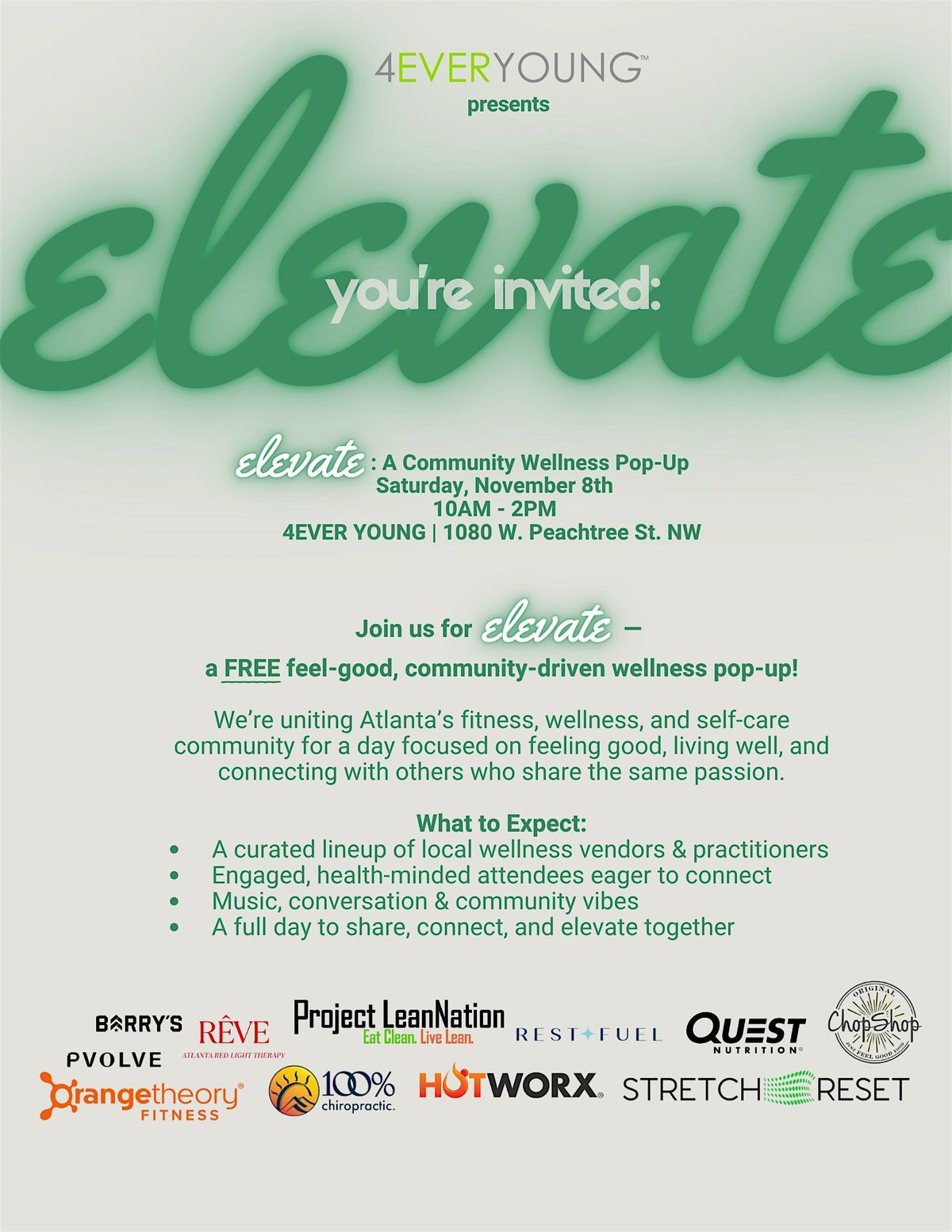Elevate \u2014 A WELLNESS pop-up experience happening at 4Ever YoungAtlanta!