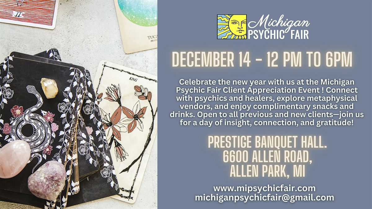 Michigan Psychic Fair December 14, 2024, Prestige Banquet Hall Allen Park