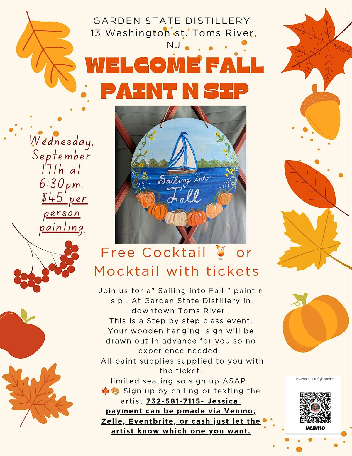Garden State Distillery "Sailing into Fall" , Paint and sip