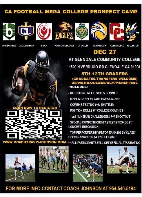 CA BOYS FOOTBALL \/ GIRLS FLAG WINTER MEGA COLLEGE PROSPECT CAMP DEC 27TH