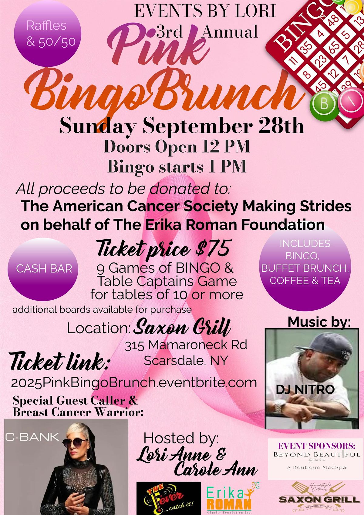 3rd Annual *Pink* Bingo Brunch at Saxon Grill