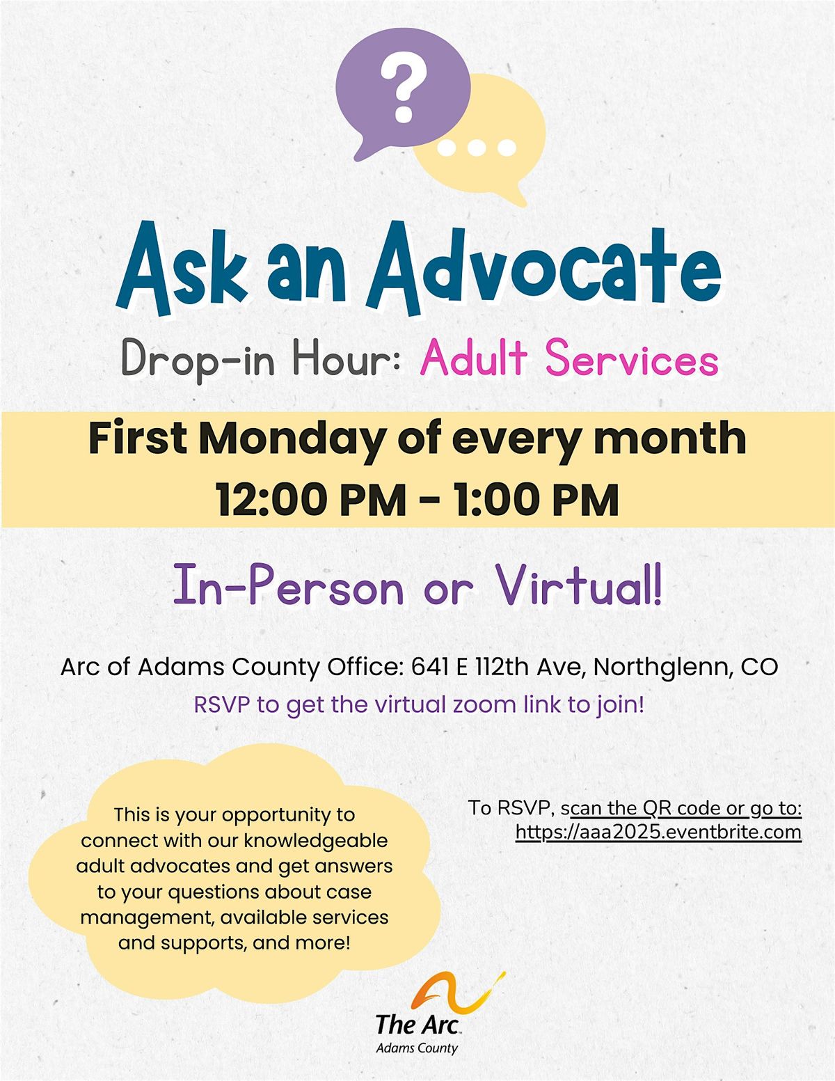 Ask an Advocate: Monthly Drop-In Hour (In person or virtual)
