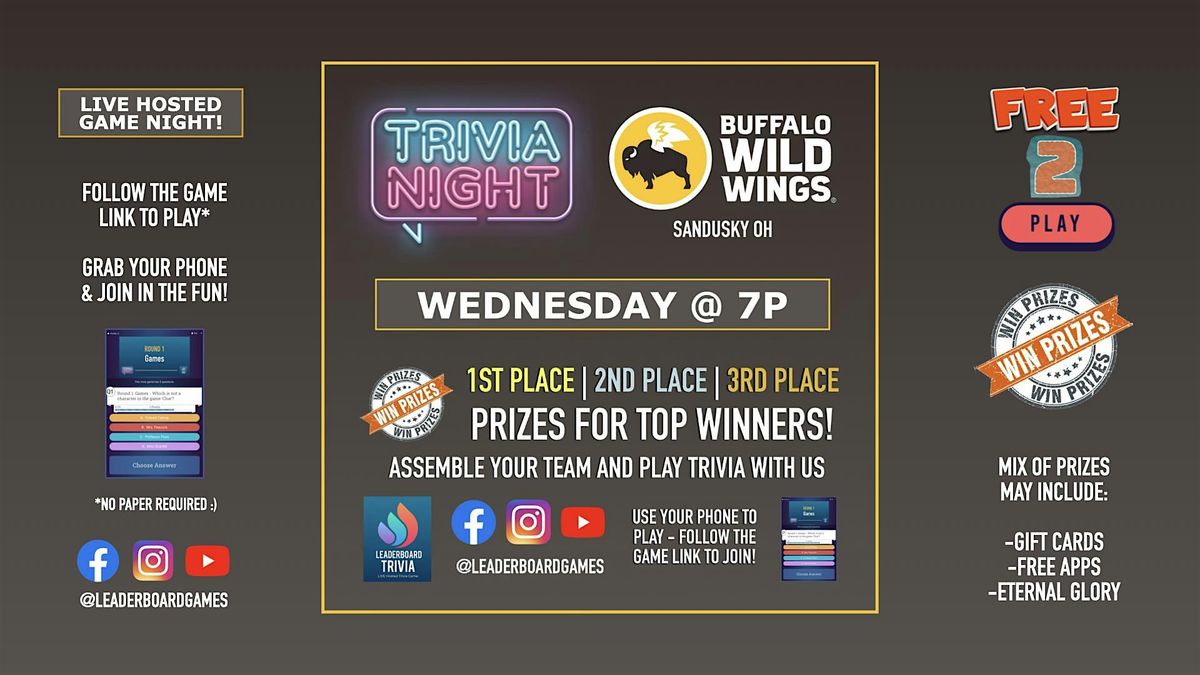 Trivia Night | Buffalo Wild Wings - Sandusky OH - WED 7p @LeaderboardGames