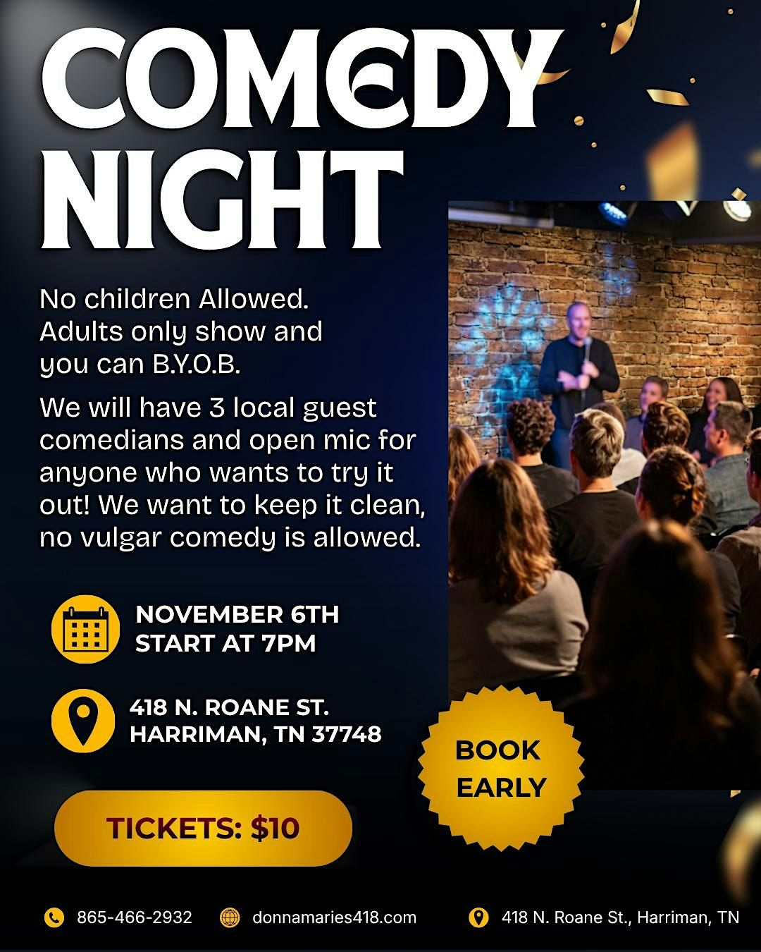 Comedy Night at Donna Marie’s, Harriman on 6th November, 2026