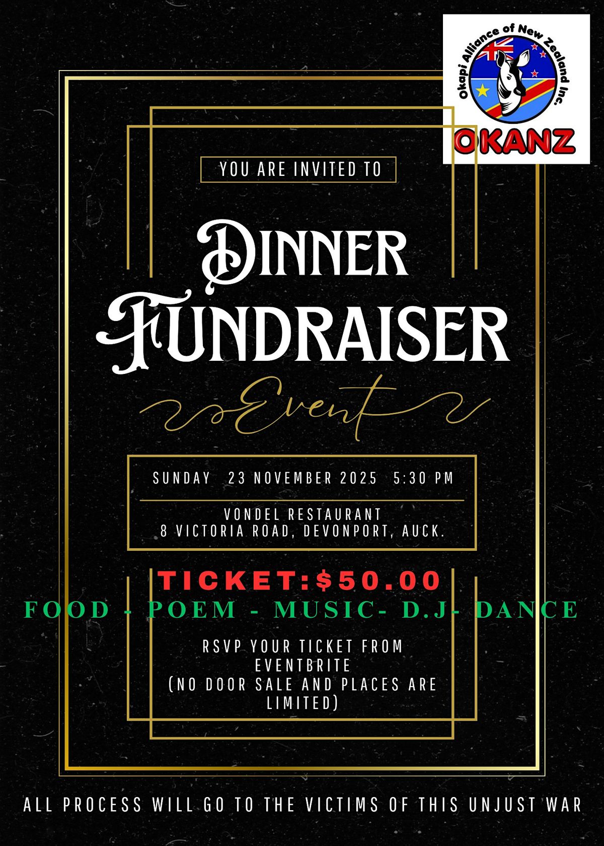 OKAPI ALLIANCE OF NZ - DINNER FUNDRAISER FOR THE D.R. CONGO