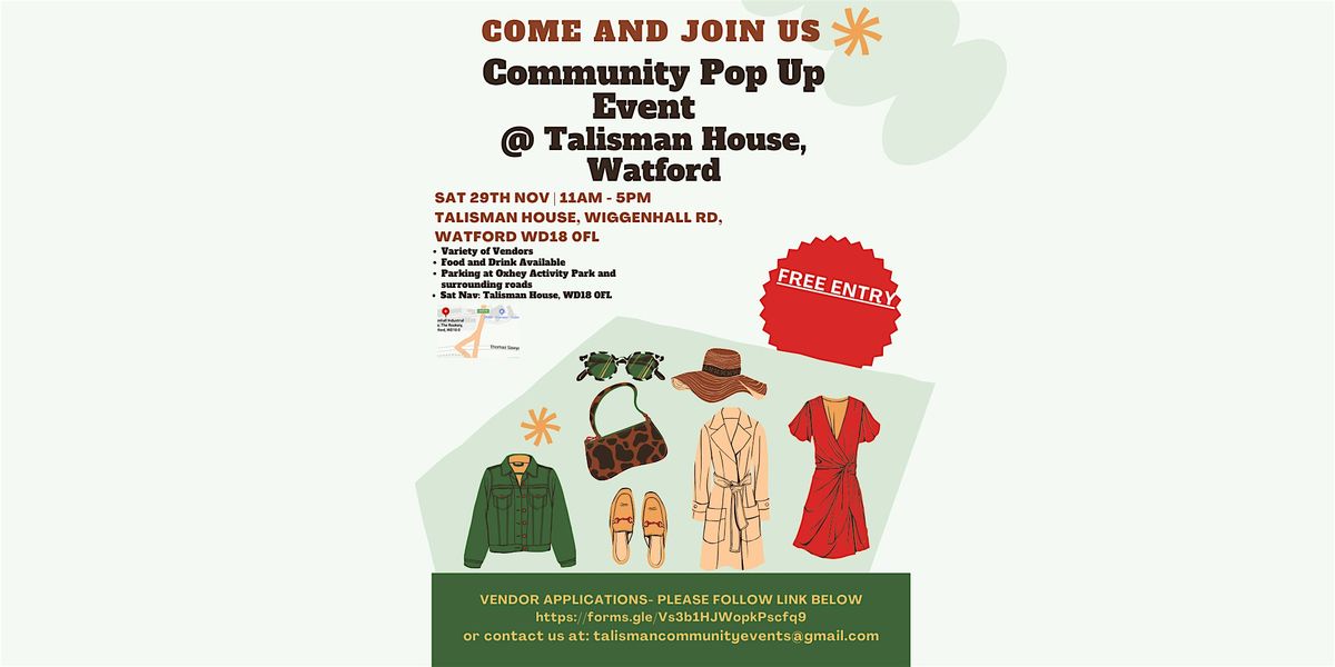 COMMUNITY POP -UP EVENT...  SATURDAY 29TH NOVEMBER.  NOT TO BE MISSED!