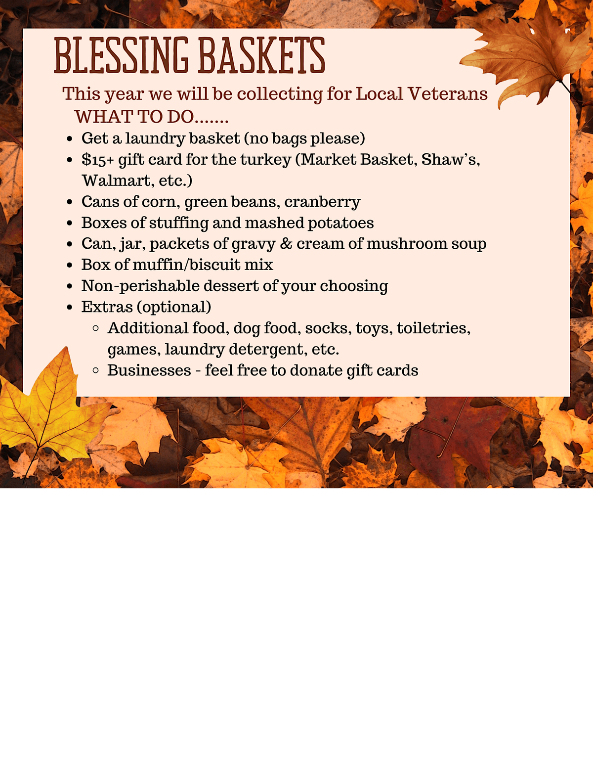 BLESSING BASKETS for Veterans