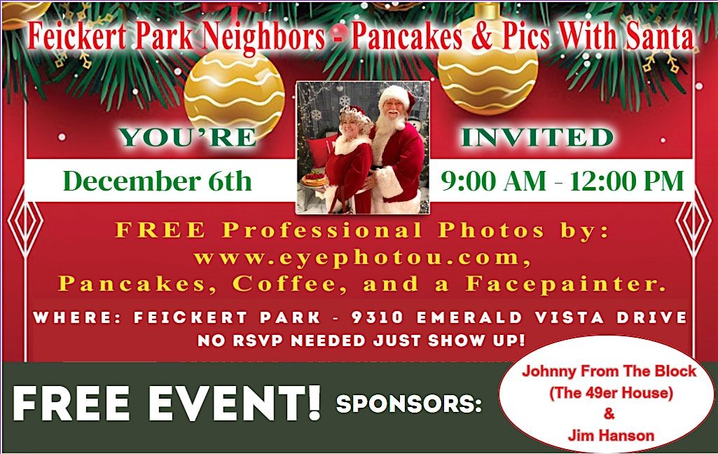 FREE: "PICTURES AND PANCAKES WITH SANTA" PARK EVENT