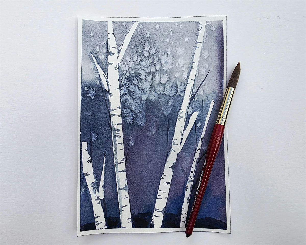 Watercolor - Winter Birch Trees