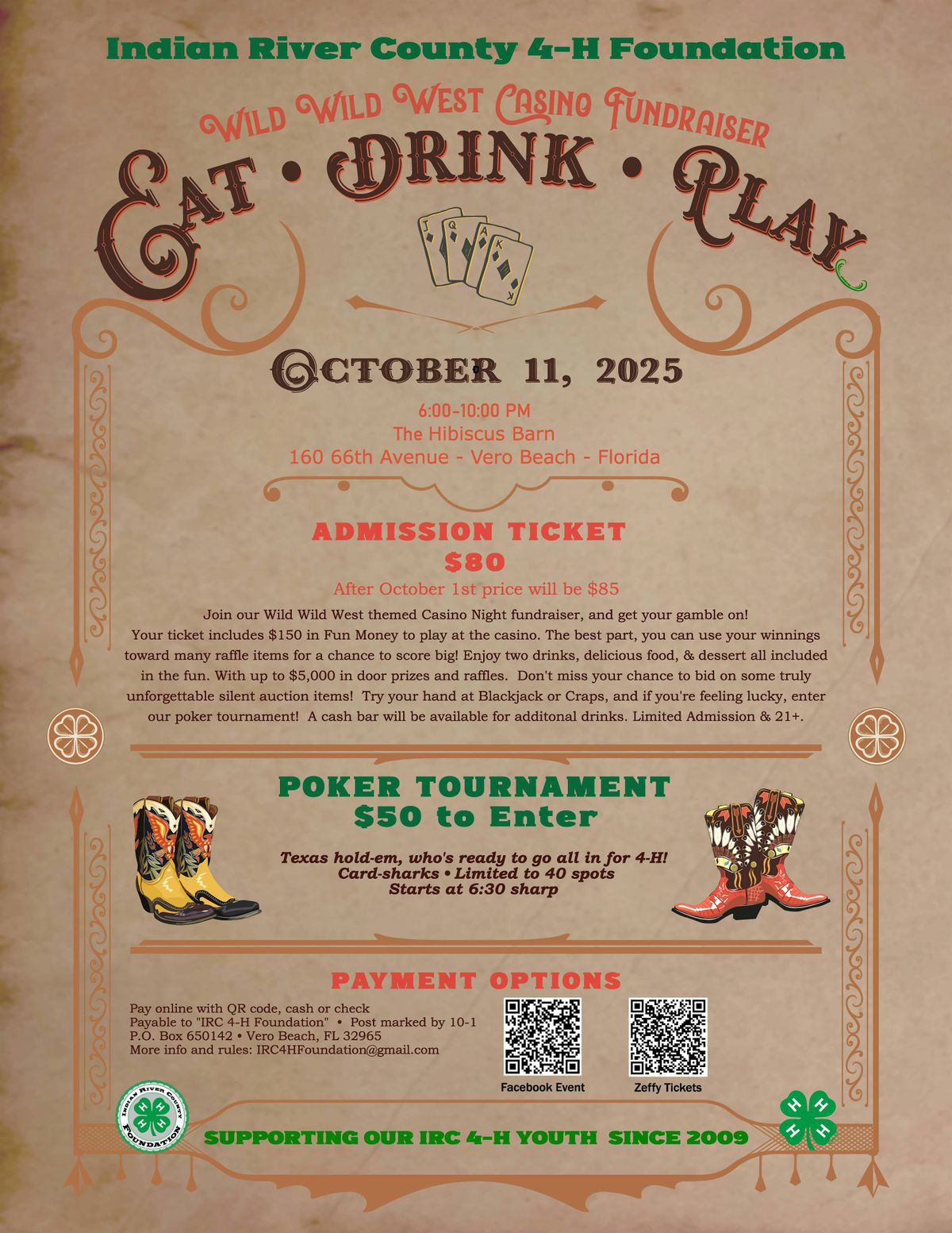 "Wild Wild West" Casino Night and Poker Tournament benefiting IRC 4-H Youth