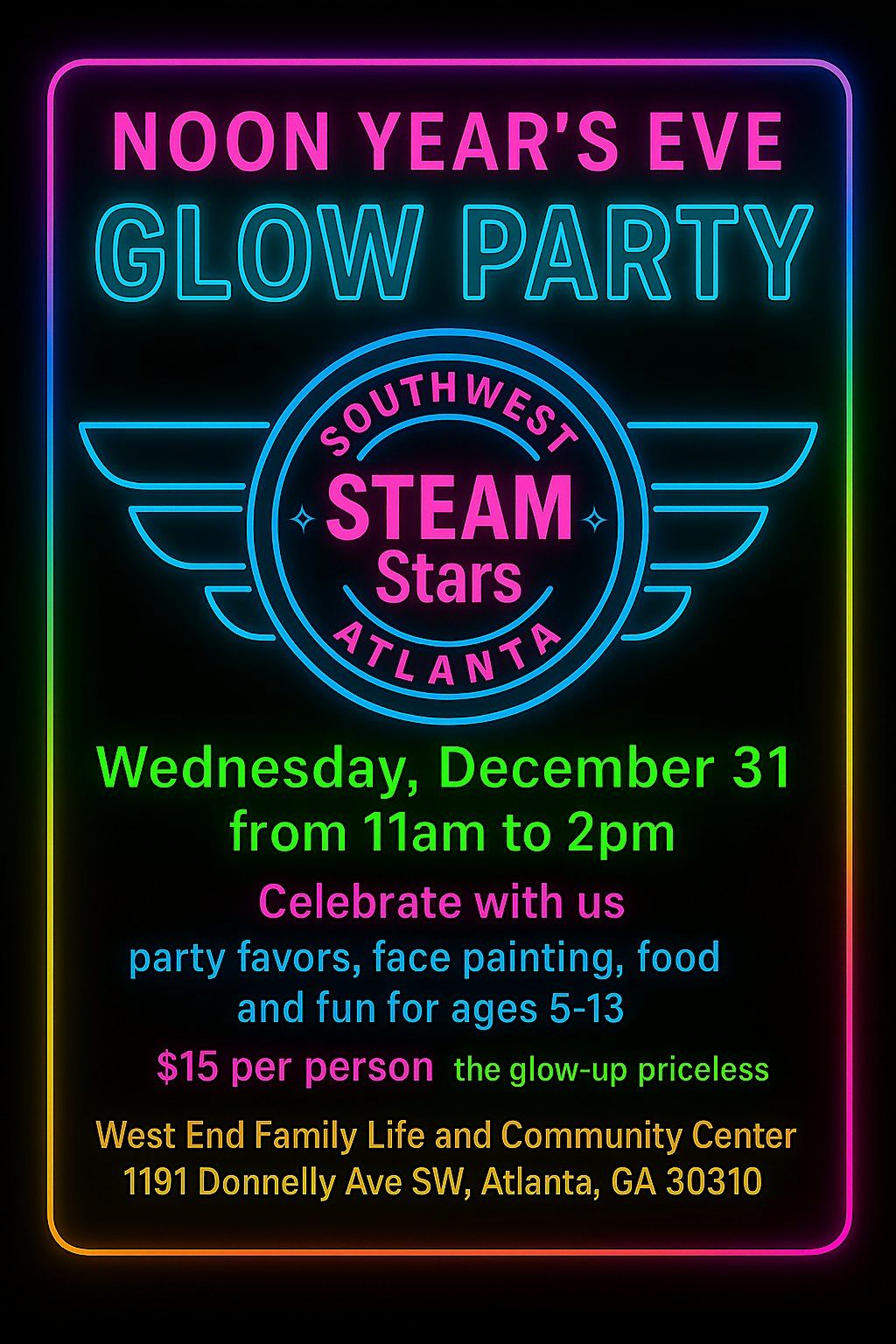 Noon Year\u2019s Eve Glow Party