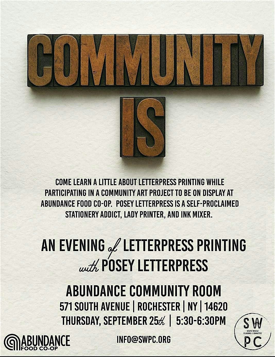 SWPC Arts: Letterpress Workshop