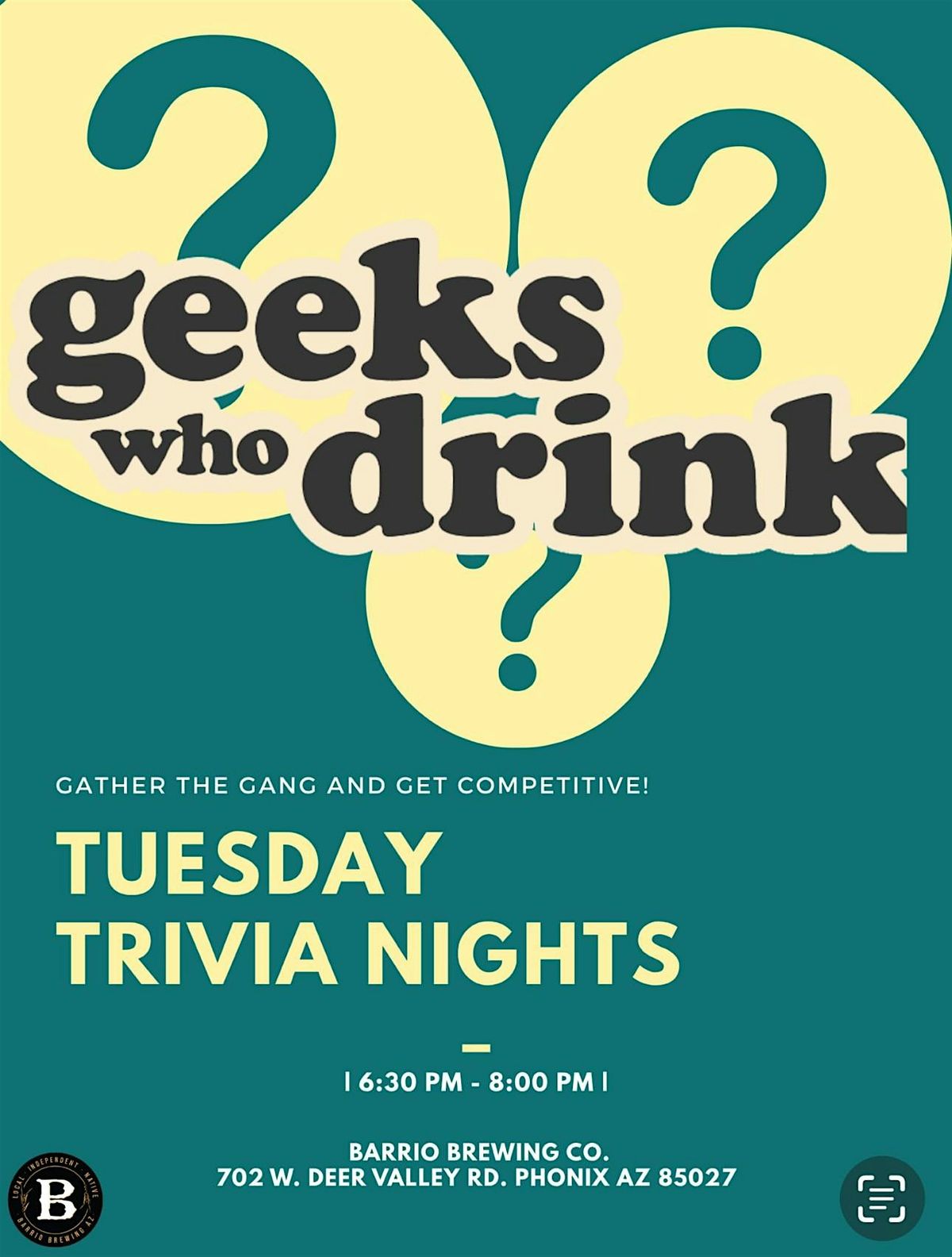 Tuesday Trivia at Barrio Brewing Deer Valley hosted by Geeks Who Drink