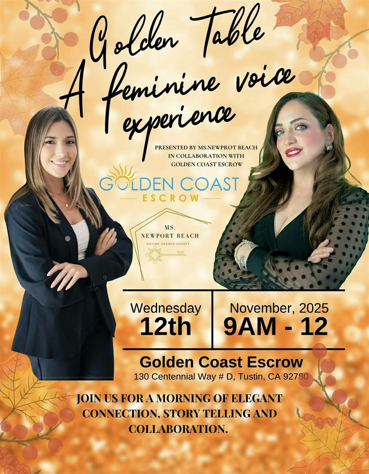 Feminine voice golden table \/ business giving