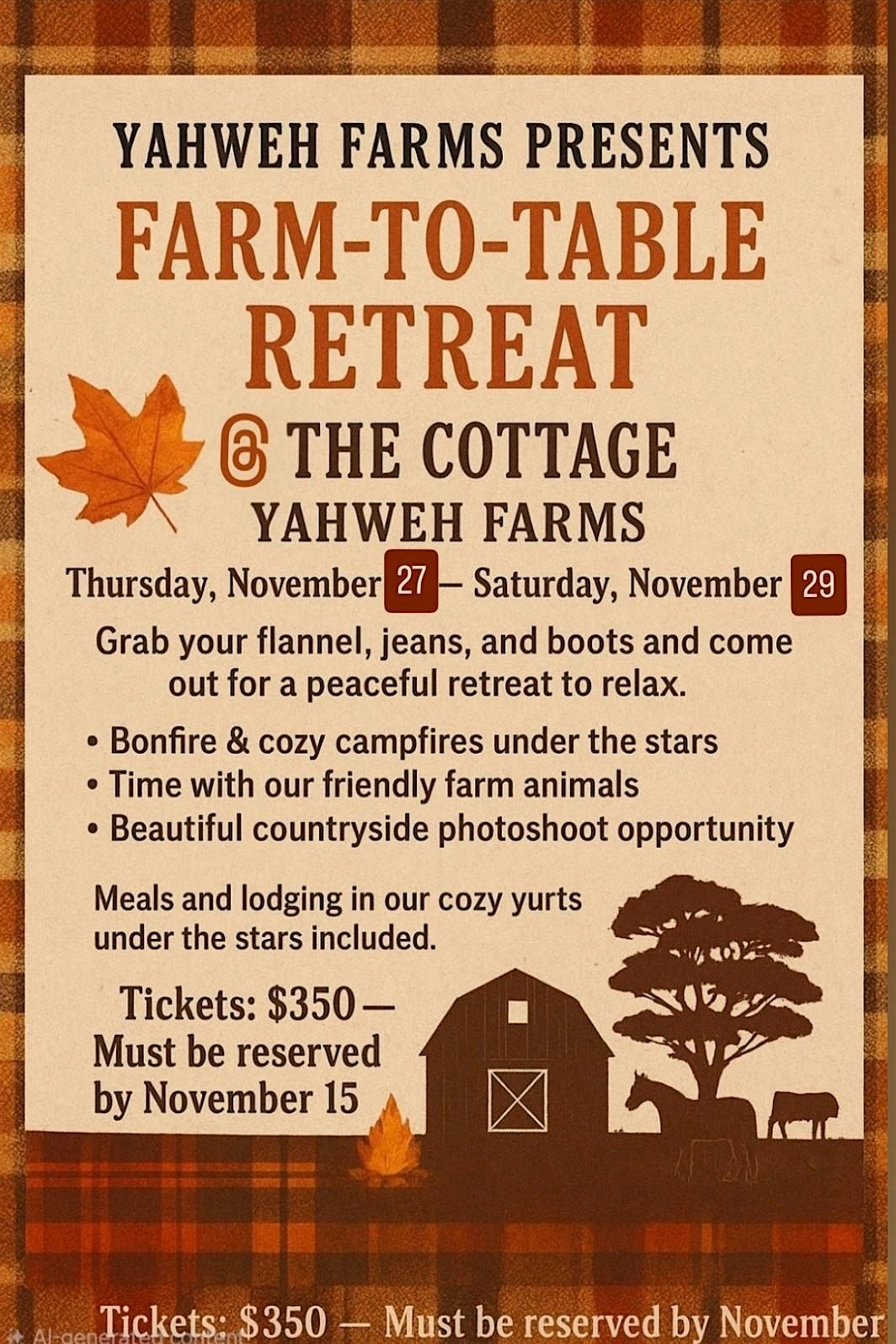Farmsgiving Retreat at Yahweh Farm & Cottage