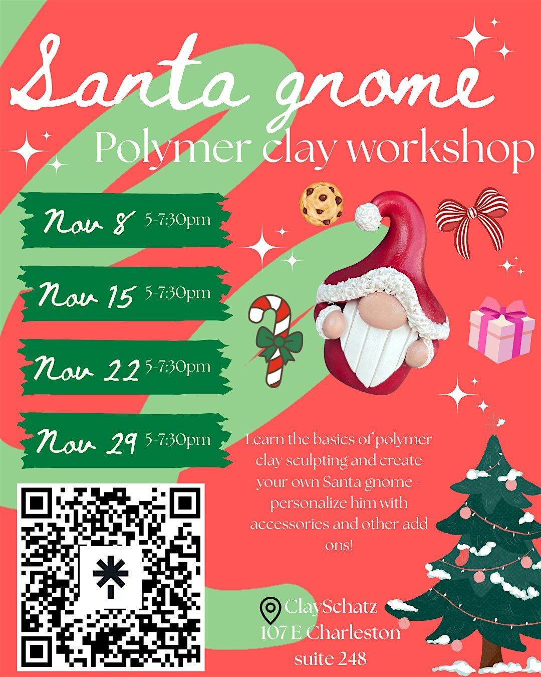 Santa gnome polymer clay arts and crafts workshop all ages