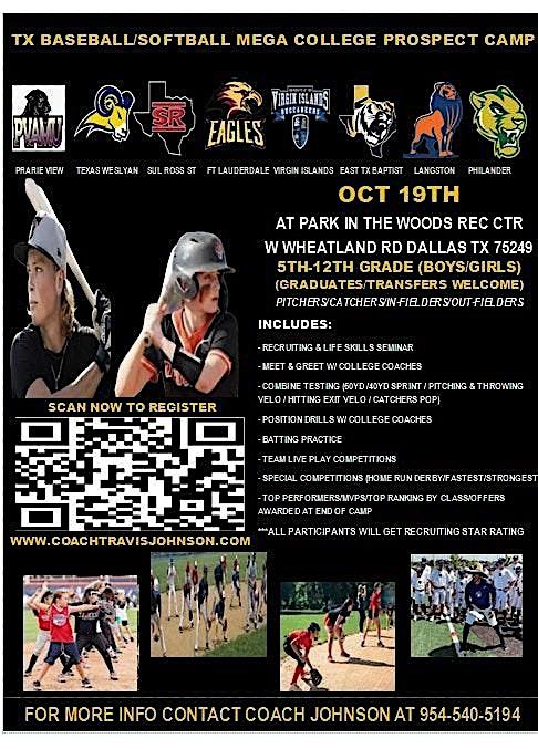 TX BASEBALL \/ SOFTBALL MEGA COLLEGE PROSPECT CAMP OCT 19TH