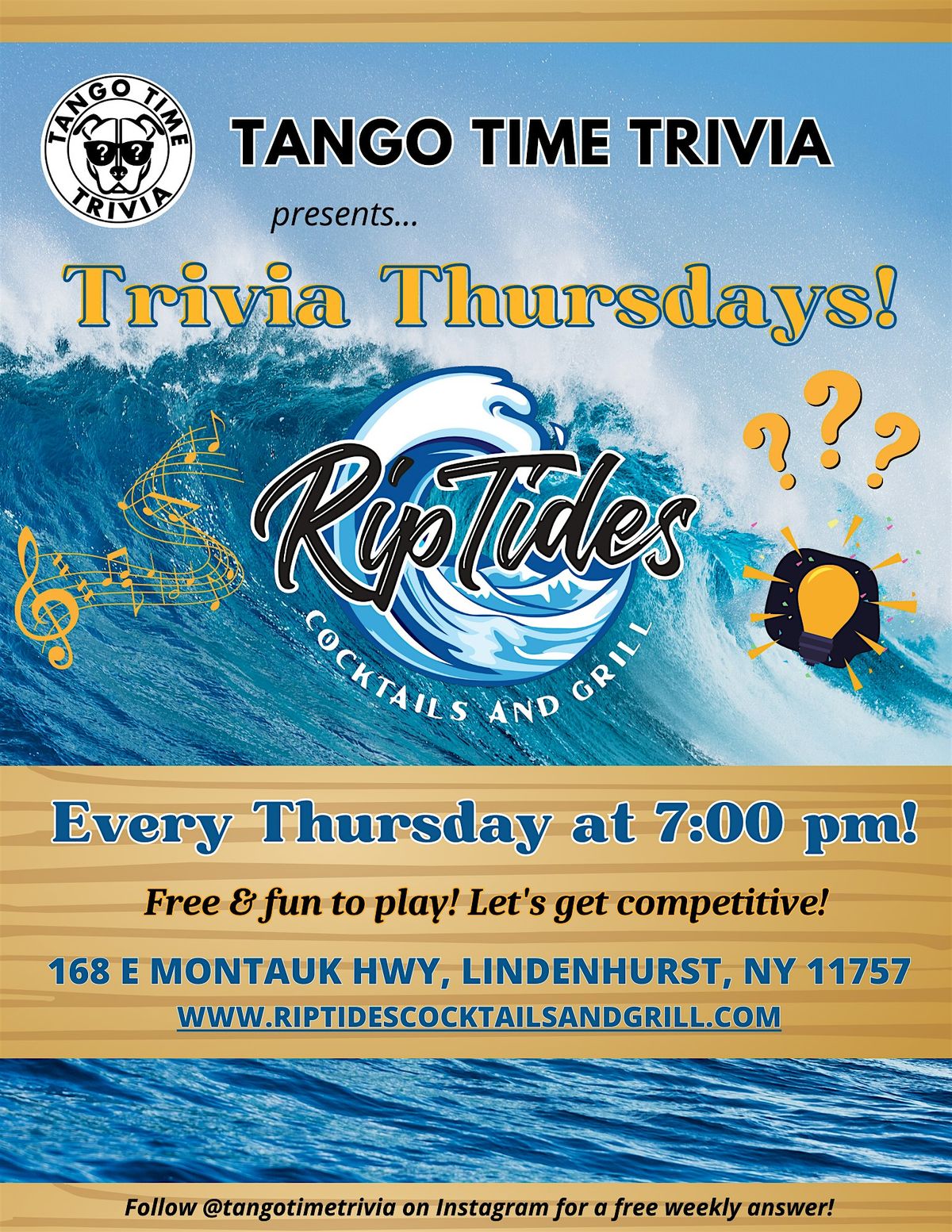 FREE Thursday Trivia Show! At RipTides Cocktails & Grill!!