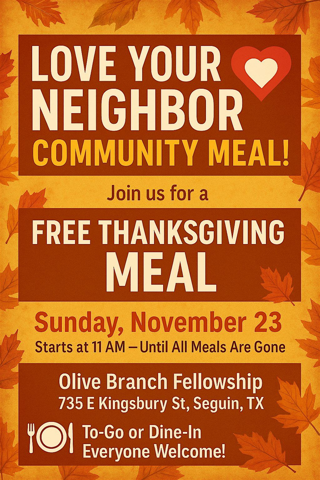 Love your neighbor free Thanksgiving Meal