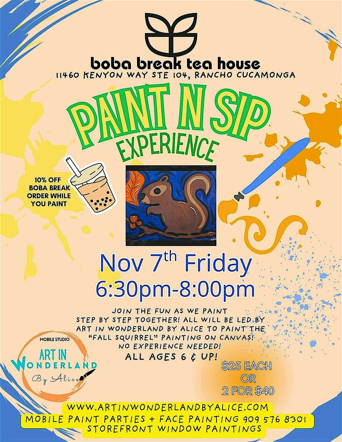 Paint n Sip Boba Break Rancho Cucampnga