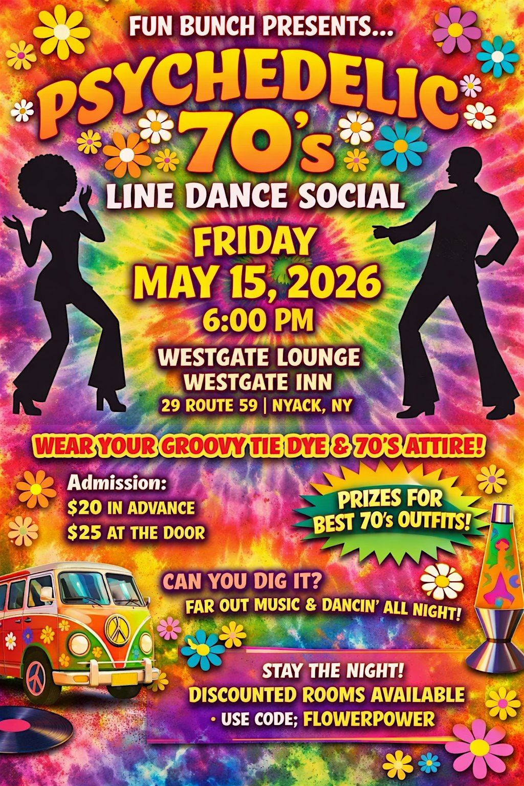 \u270c Fun Bunch Presents: Psychedelic 70\u2019s Line Dance Social
