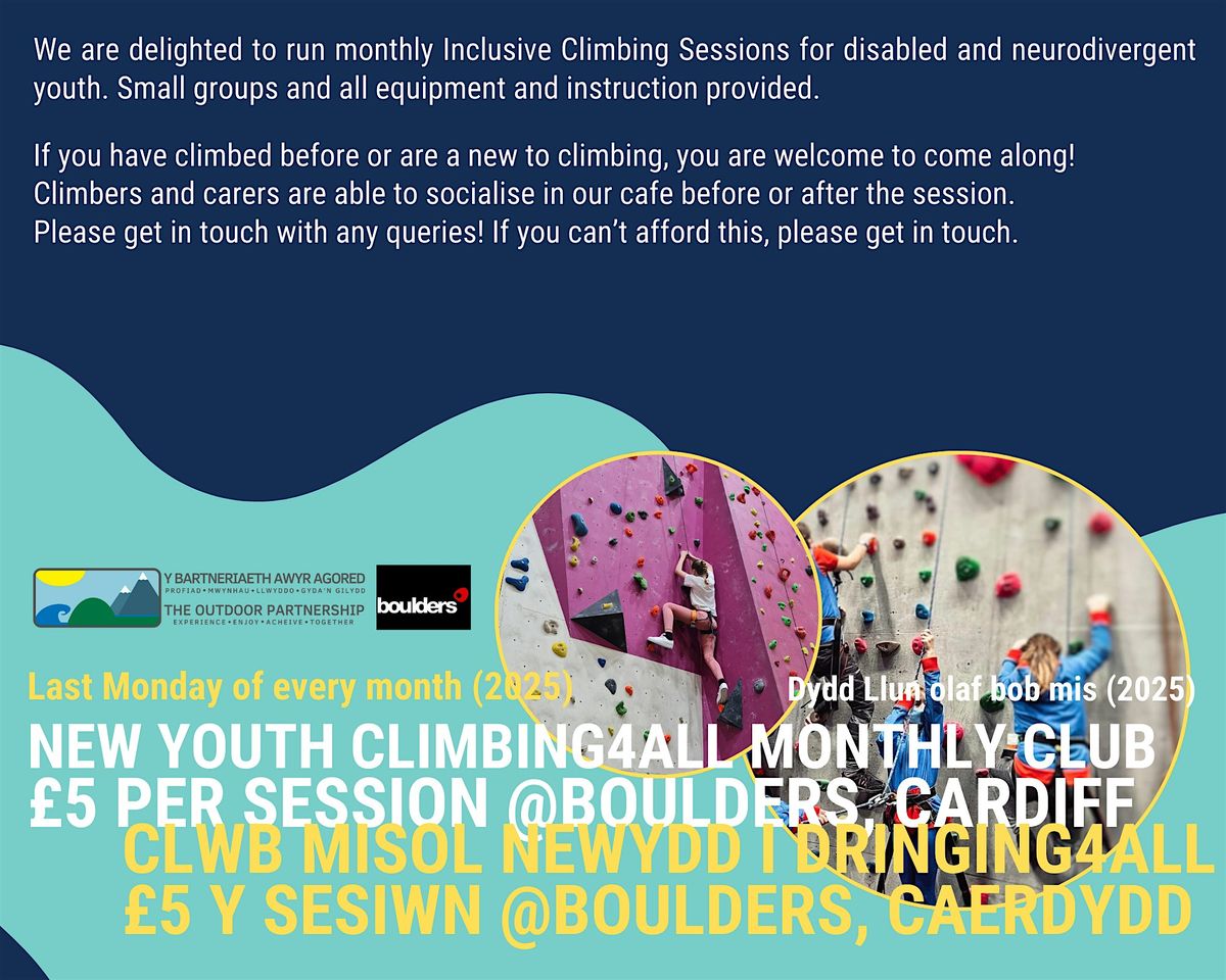 Rock Stars BEGINNER! Youth Climbing4All Monthly INDOOR CLIMBING SESSION