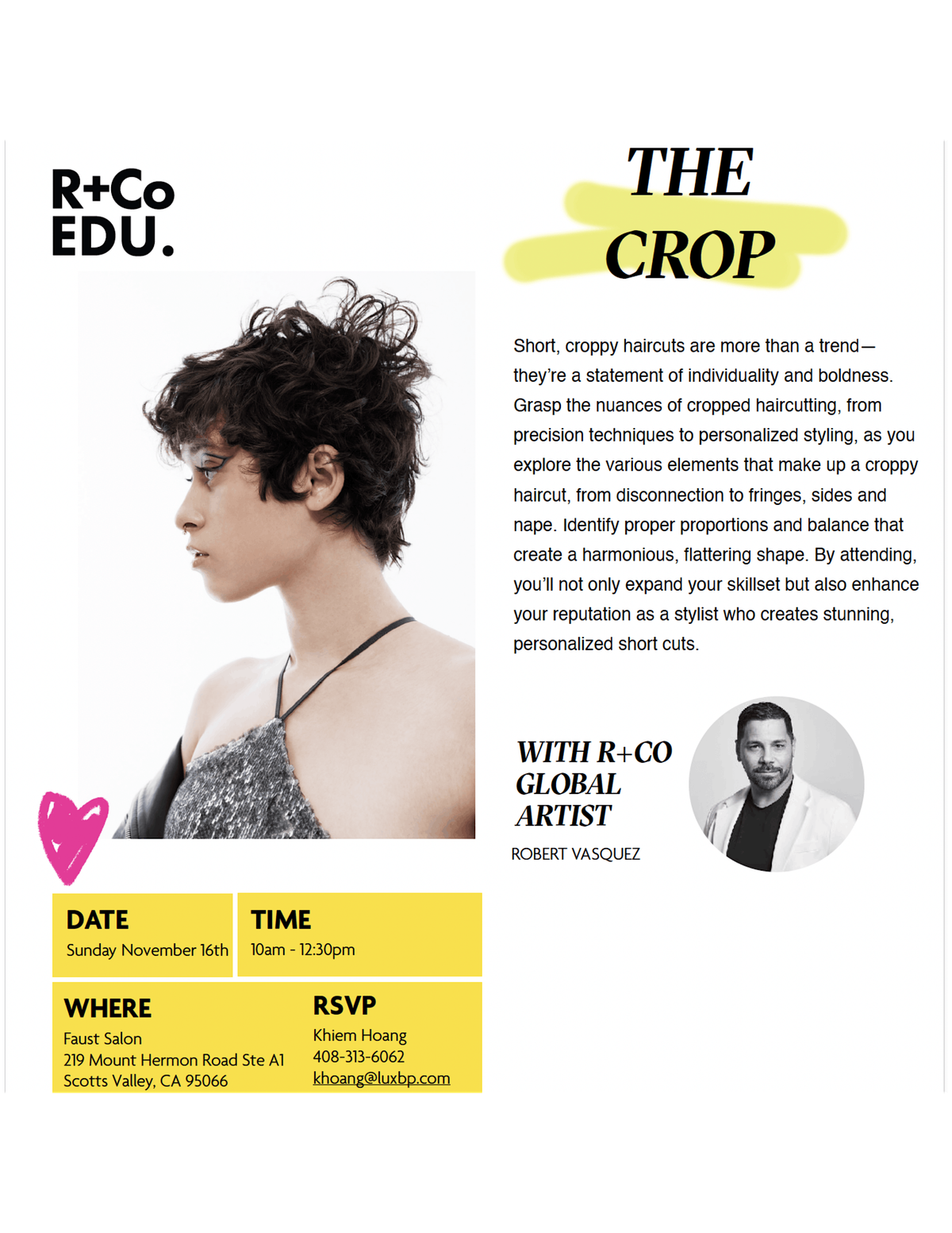 The Crop Haircut Demo Class by R+Co EDU | Sunday 11\/16\/25 at 10AM