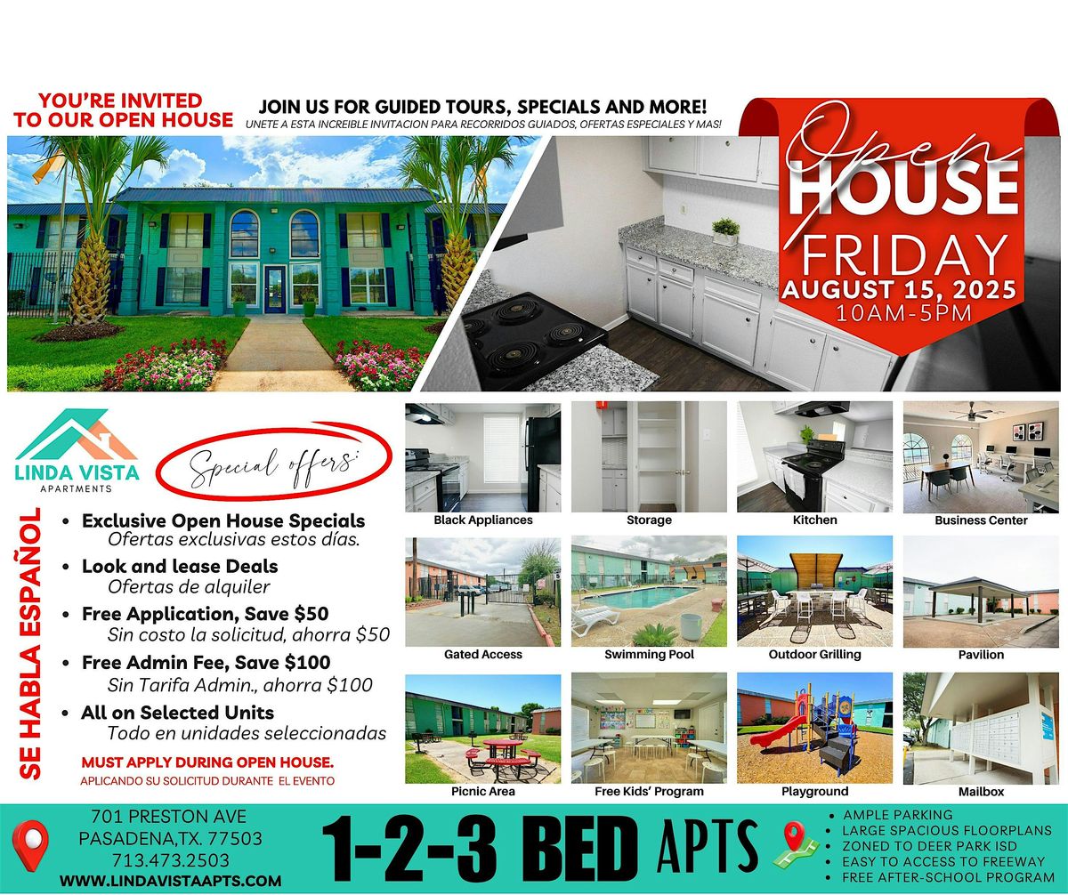 OPEN HOUSE at LINDA VISTA APARTMENTS in PASADENA, TX.