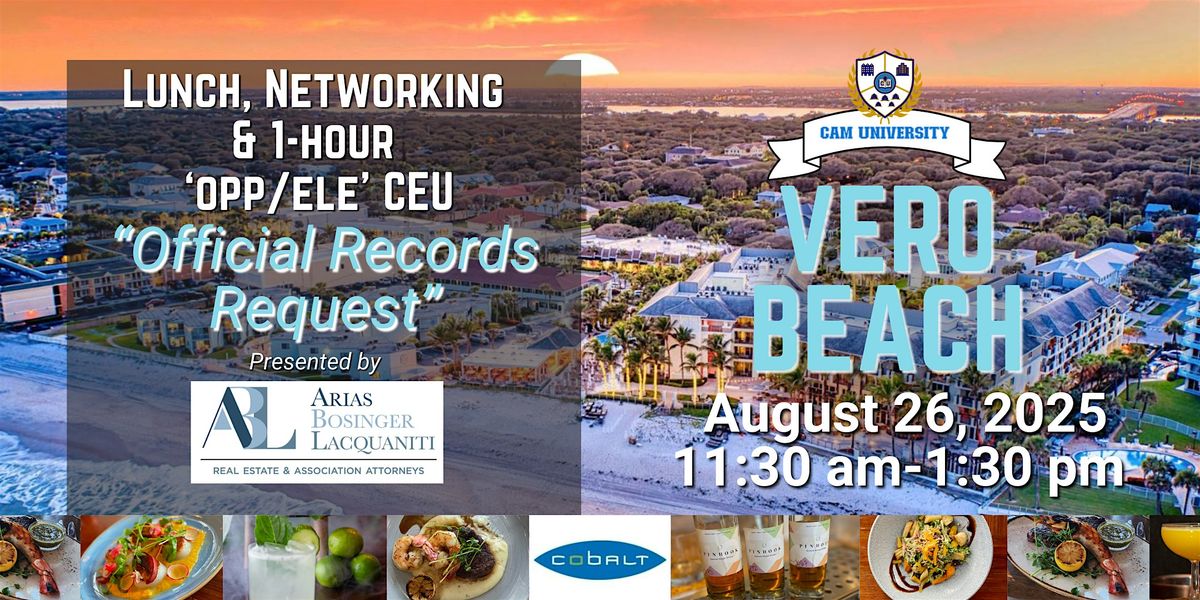 CAM U VERO BEACH Complimentary Lunch and 1-hour 'OPP\/ELE' CEU | Cobalt