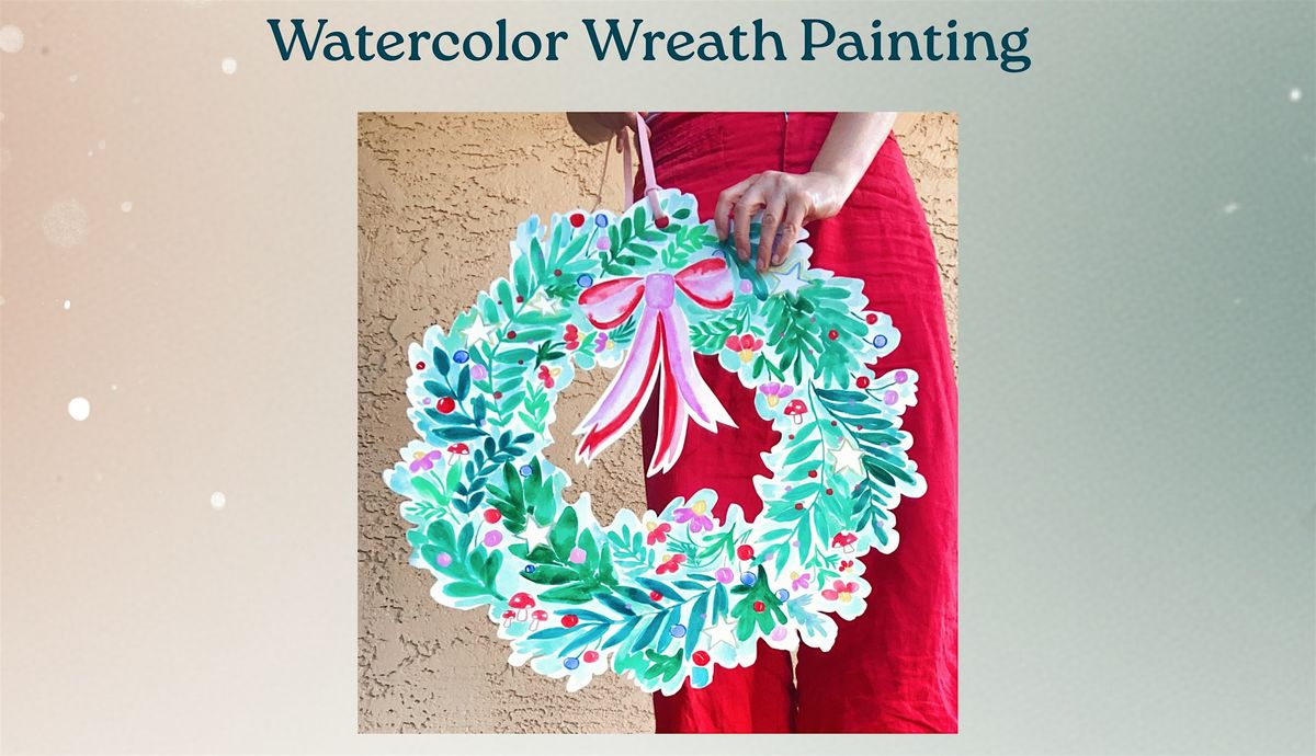 Watercolor Wreath Painting with Pink Puddle Studio
