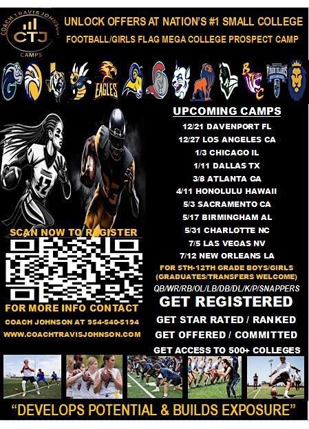 NEW ORLEANS LA FOOTBALL\/GIRLS FLAG MEGA COLLEGE PROSPECT CAMP JULY 12TH