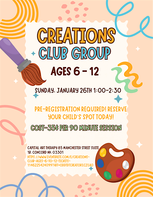 Creations Club Ages 6 to 12 Meets 3 times: 11\/3, 11\/10, and 11\/17