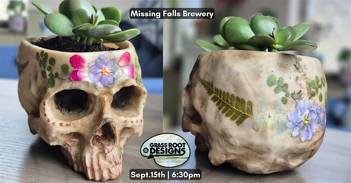 Pressed Flower Skull Planter Paint + Sip | Missing Falls Brewery