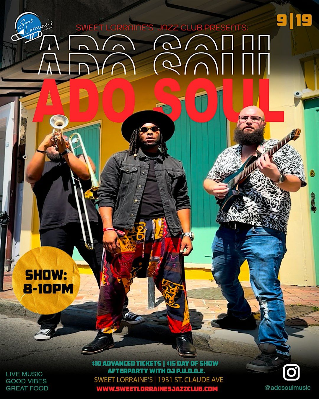 ADO SOUL at SWEET LORRAINE'S JAZZ CLUB! FRIDAY, SEPTEMBER 19TH!