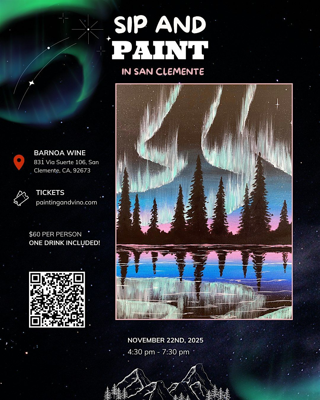 Northern Lights Sky Paint and Sip in San Clemente
