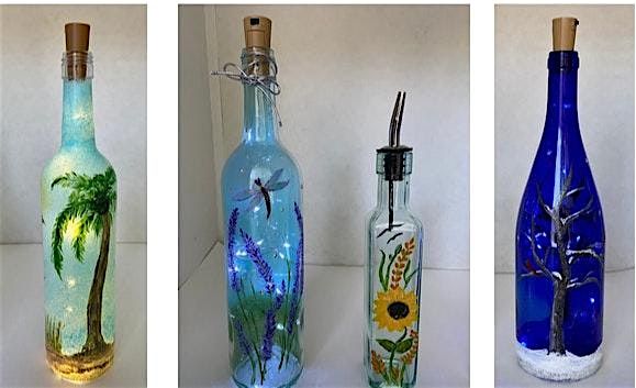 Painted  Wine Bottle  Class with Fairy Lights