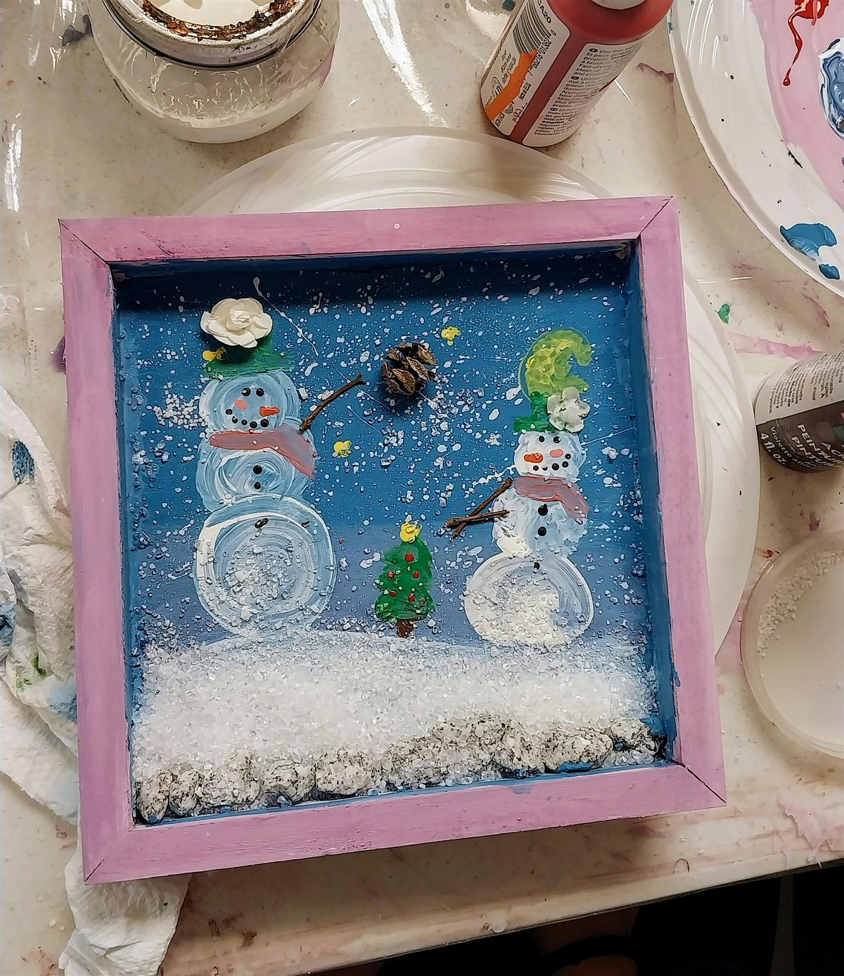 Snowmen Epoxy Resin on Wooden Board Teens and Adults Class