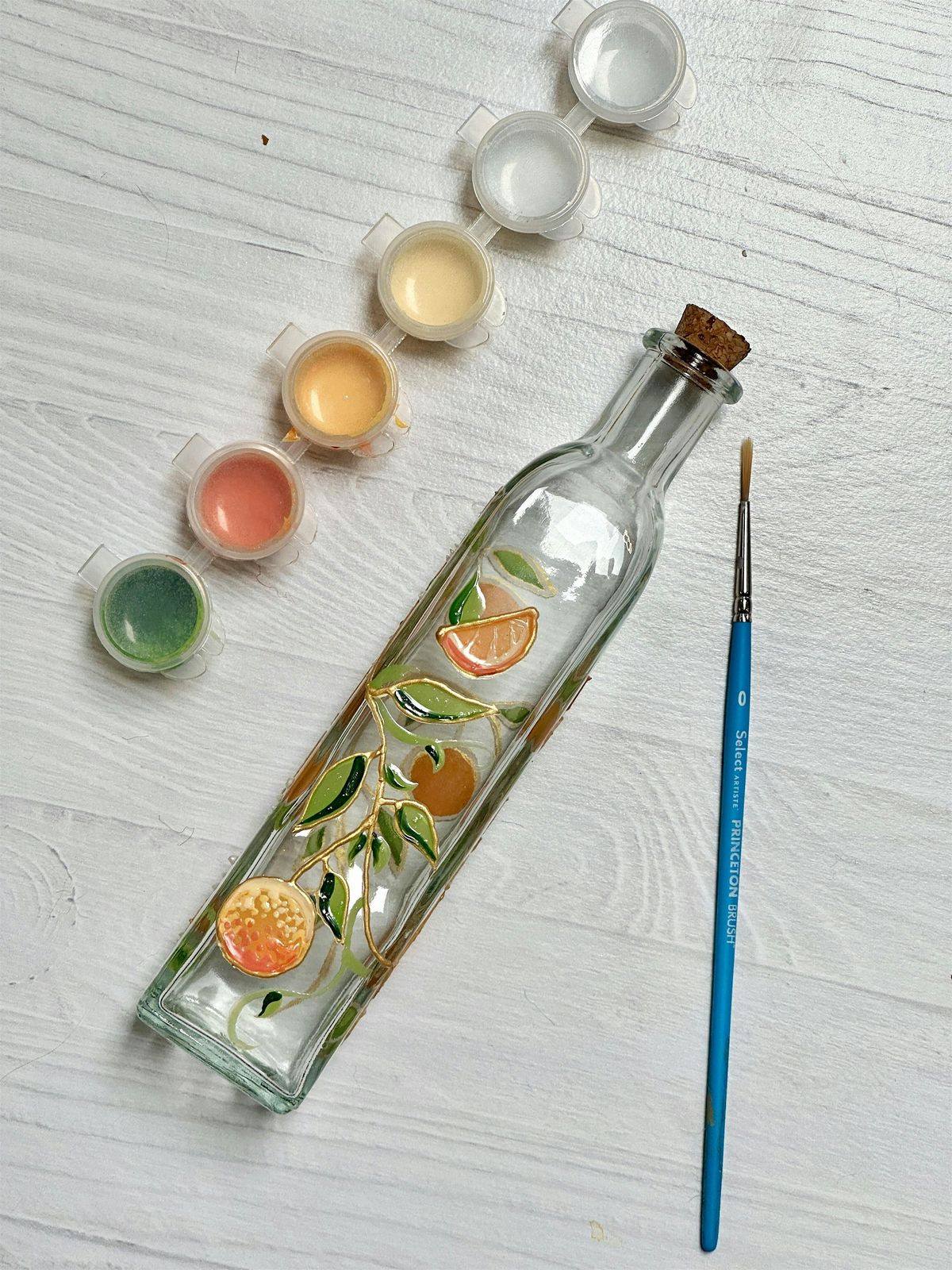 Paint & Pour: Glass Painting Citrus Grove Olive Oil Bottles