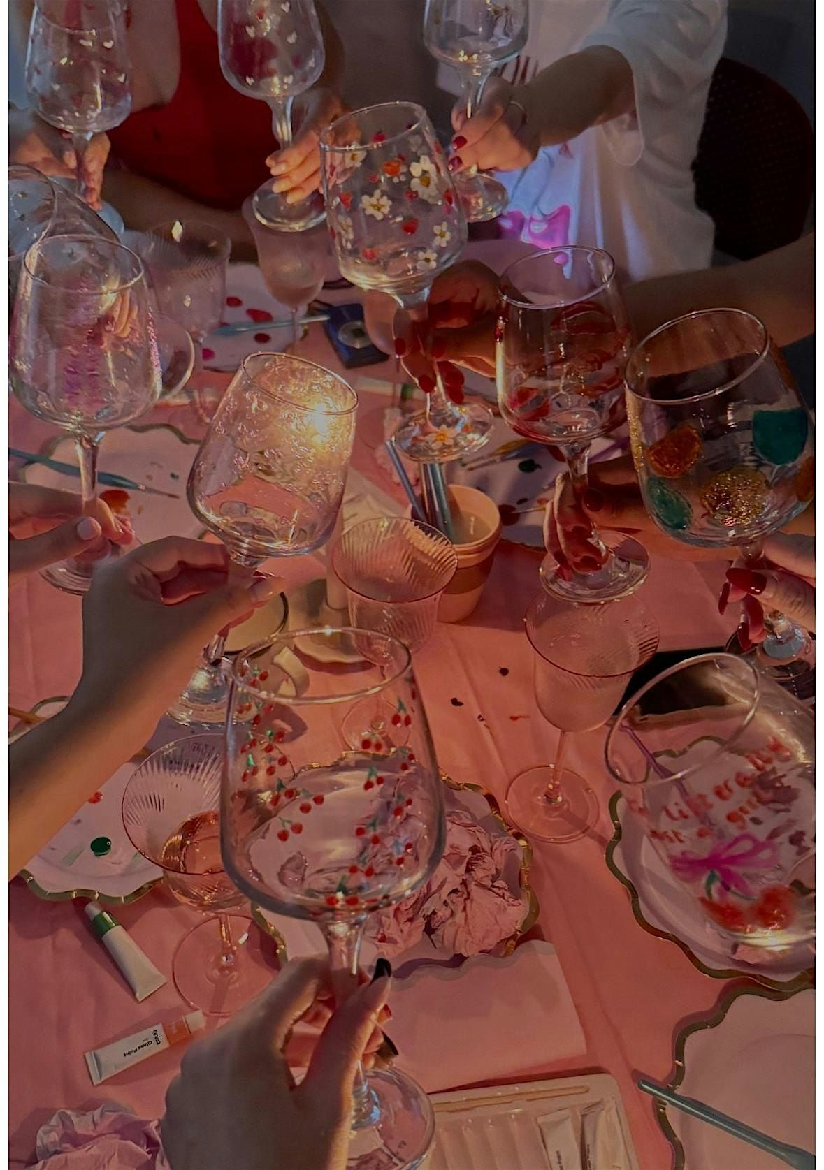 Galentine's Wine Glass Painting & Charm Making Craft Club VB At Beach Vodka