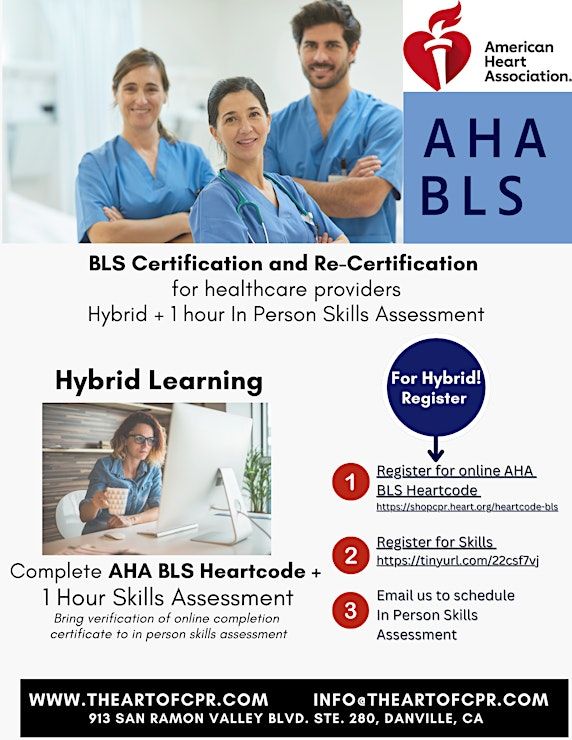 AHA BLS Certification and ReCert Hybrid ( Online + 1hr Skills